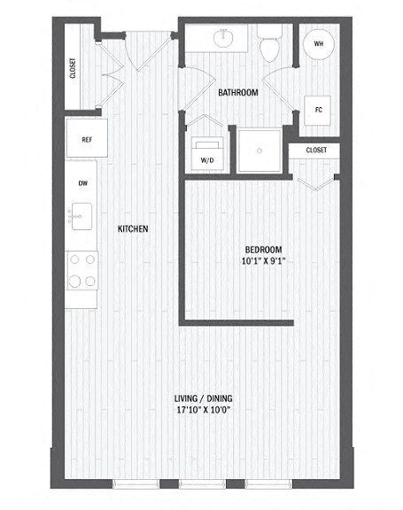 Floor plan for studio, 1 bath, 522 sqft